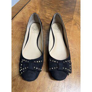 Vince Camuto Women's 8.5 Black Ballet Flats with Bow Gold Studs Studded